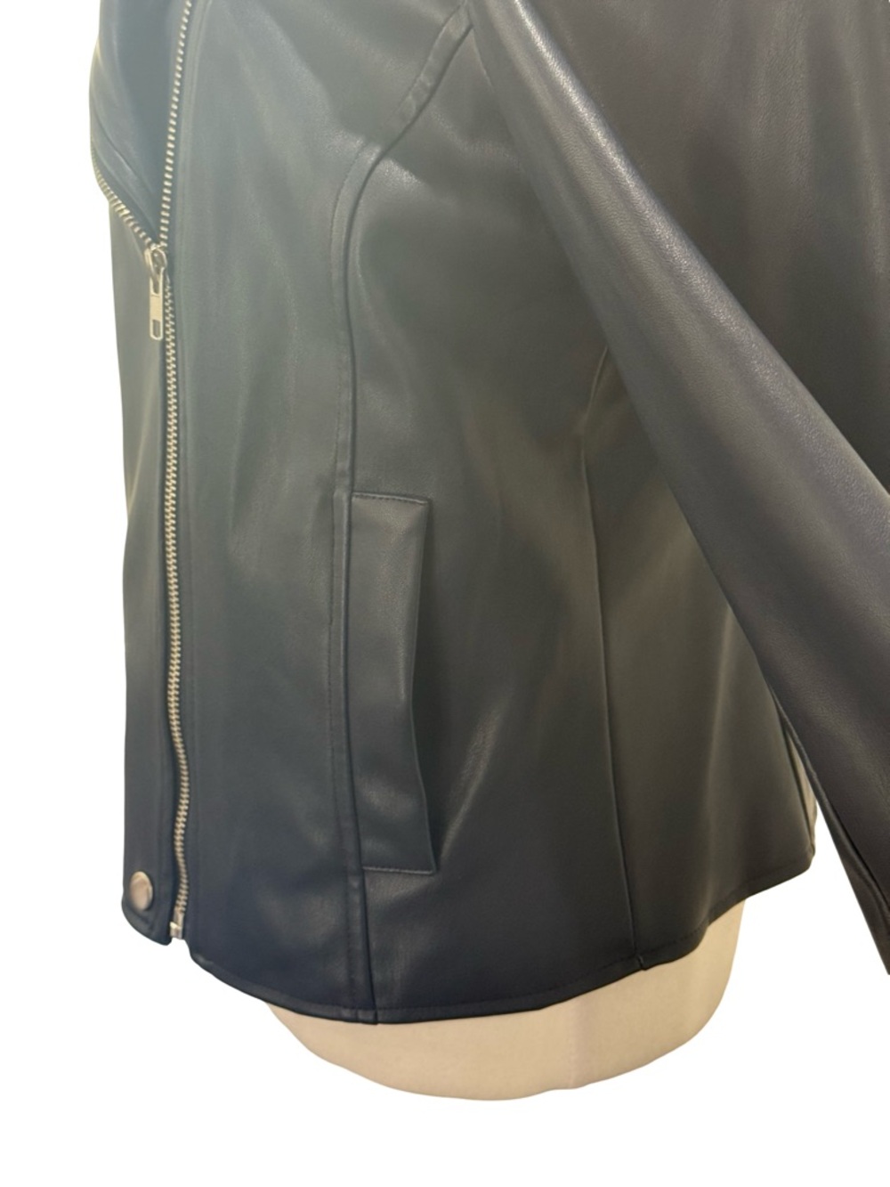 INC International Concepts Faux Leather Moto Jacket Size Medium Dark Navy Blue - Picture 8 of 13
